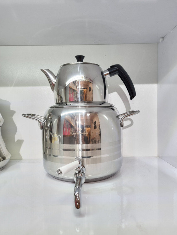 سماور روگازی استیل ۶ لیتر سوفرام ترکیه با قوری استیل