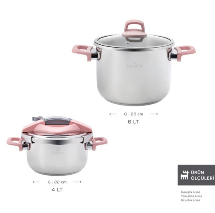 مختصات زودپز روگازی دوقلو استیل ۴+۶ لیتر کاراجا ترک مدل Perfect رنگ صورتی