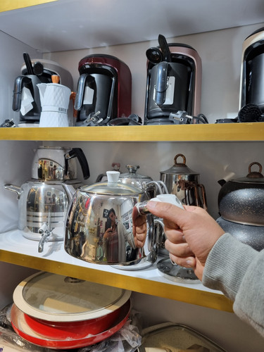 قوری استیل ضدزنگ دسته سفید باکالیت سوفرام ترکیه