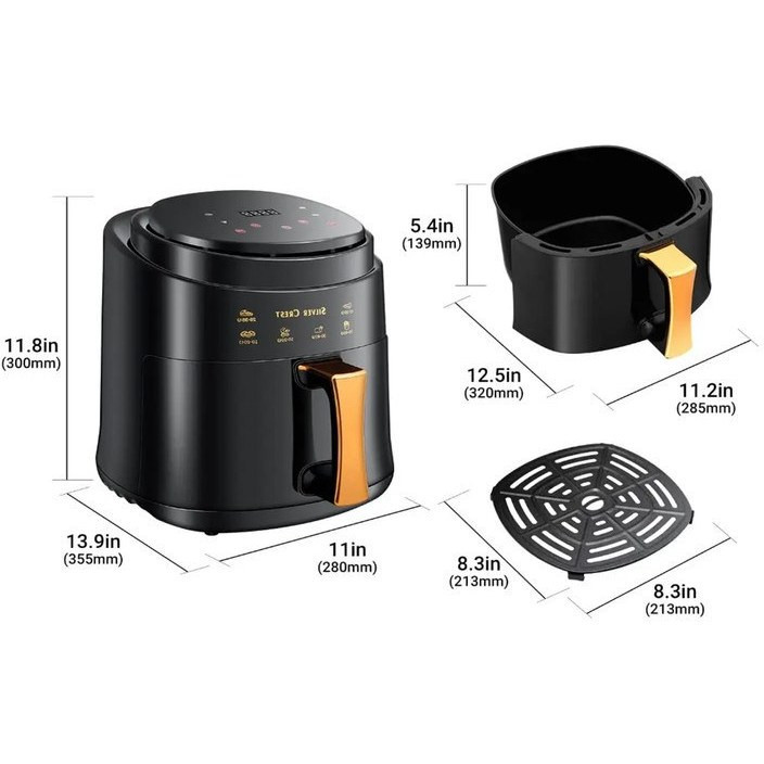 اندازه های هواپز سرخکن بدون روغن دیجیتال ۱۰ لیتر سیلورکرست آلمان مدل sc 1080