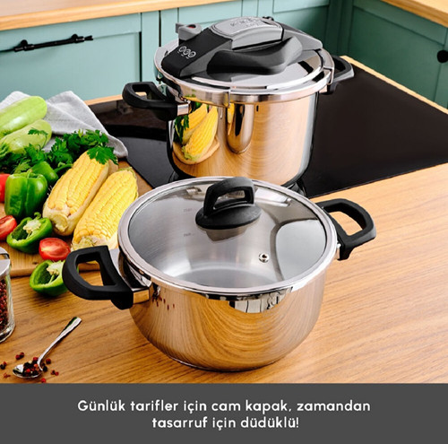 زودپز روگازی دوقلو استیل ۴+۶ لیتر کاراجا ترک مدل Perfect رنگ خاکستری