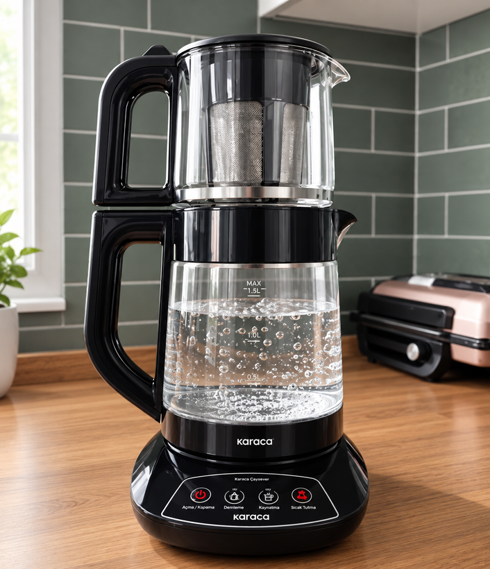 چایساز شیشه پیرکس سخنگو کاراجا مدل Çaysever 3-in-1 رنگ مشکی
